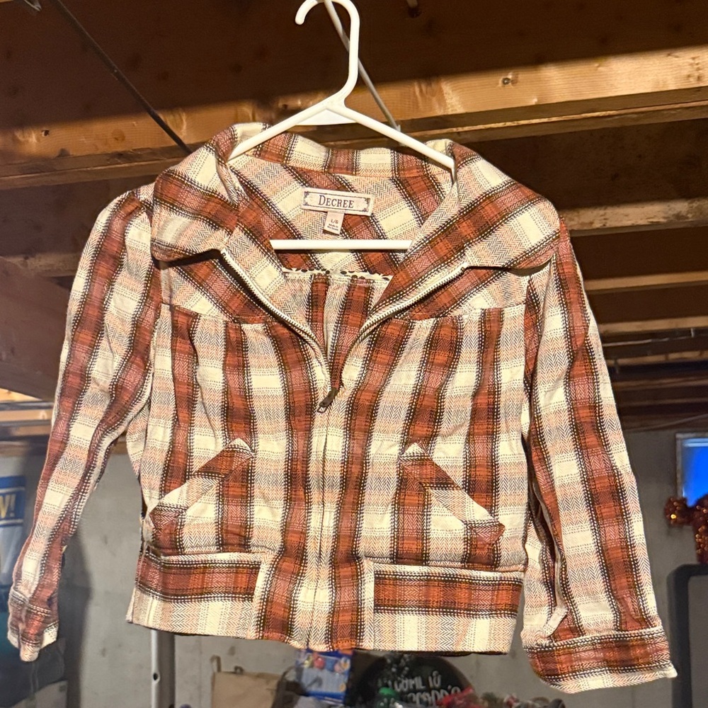 Decree Women's Checkered Bomber Jacket - Brown and Cream